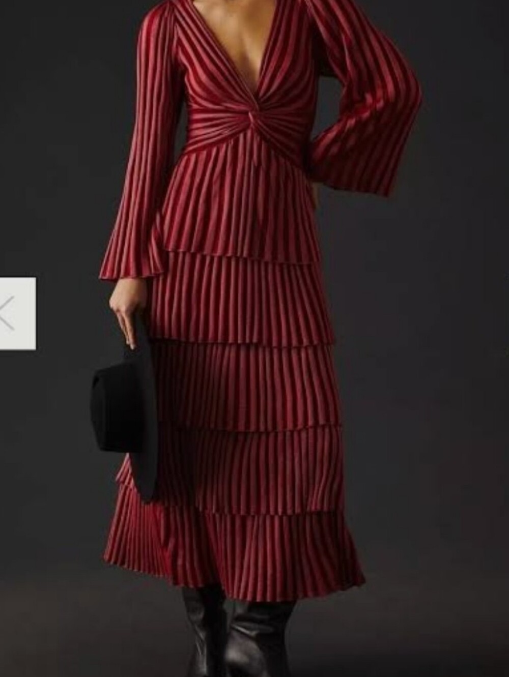 Celilia Prado, Red Striped Tiered V-Neck Maxi Dress